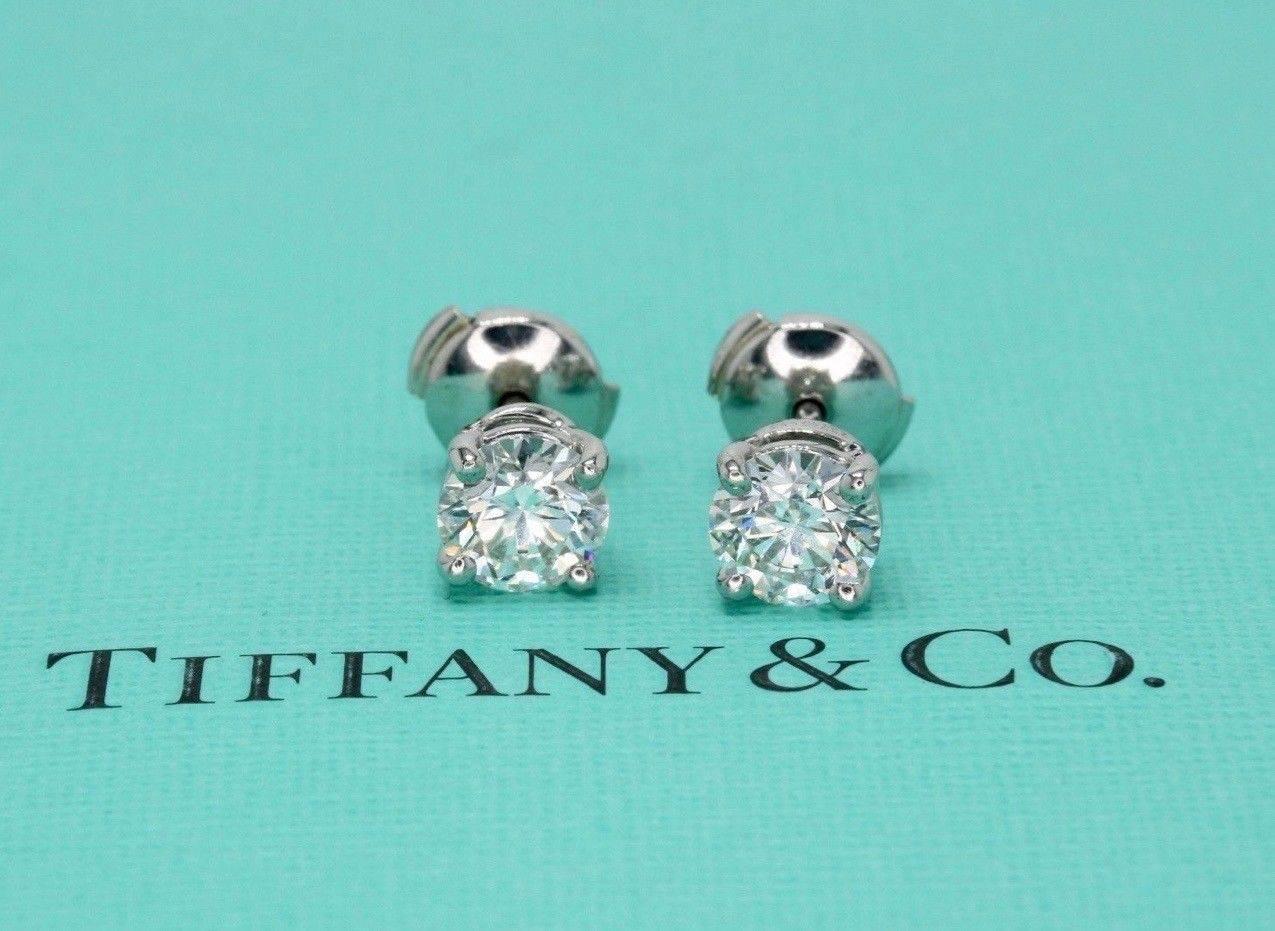 Modern Tiffany & Co. Round Diamond Stud Earrings 2.02 TCW G VS1 and VS2 Platinum