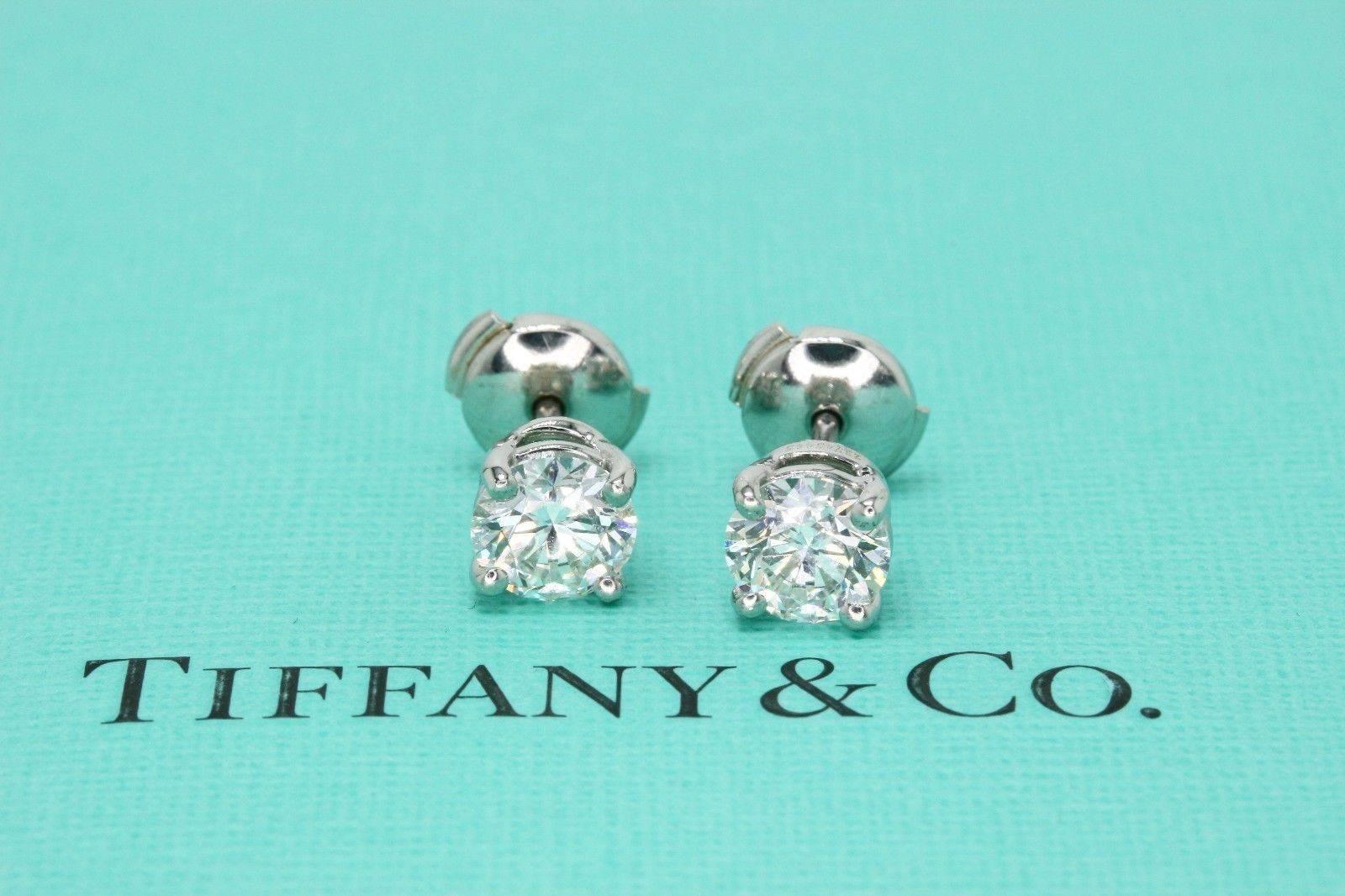 Tiffany & Co. Round Diamond Stud Earrings 2.02 TCW G VS1 and VS2 Platinum 2