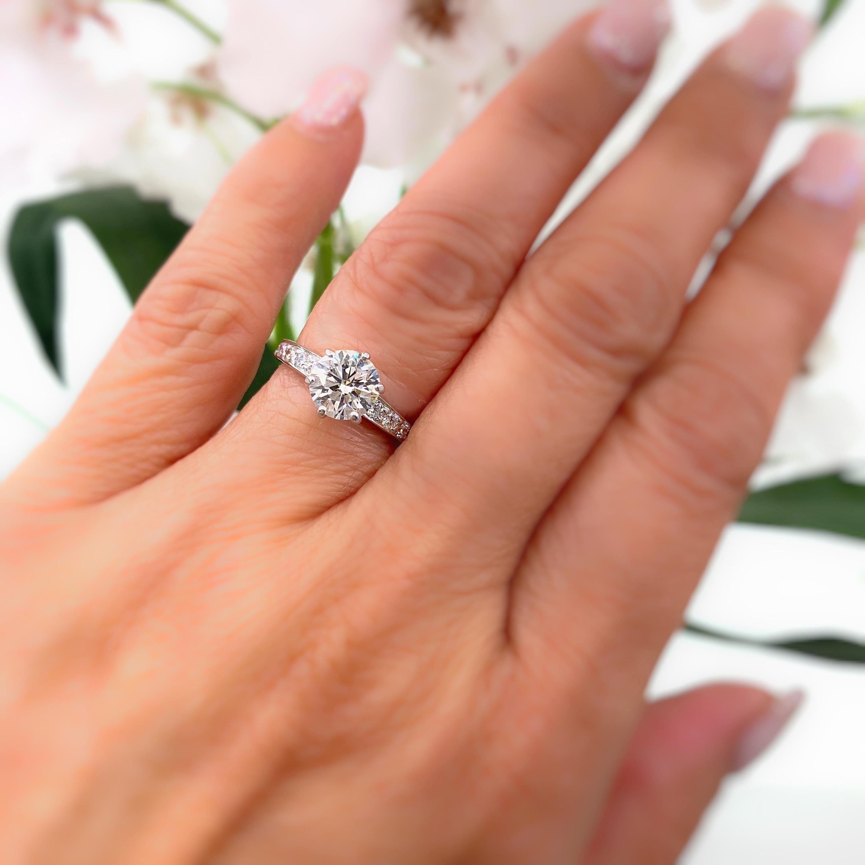 Round Cut Tiffany & Co. Round Diamond with Channel Set Band 1.41 Carat Ring Plat