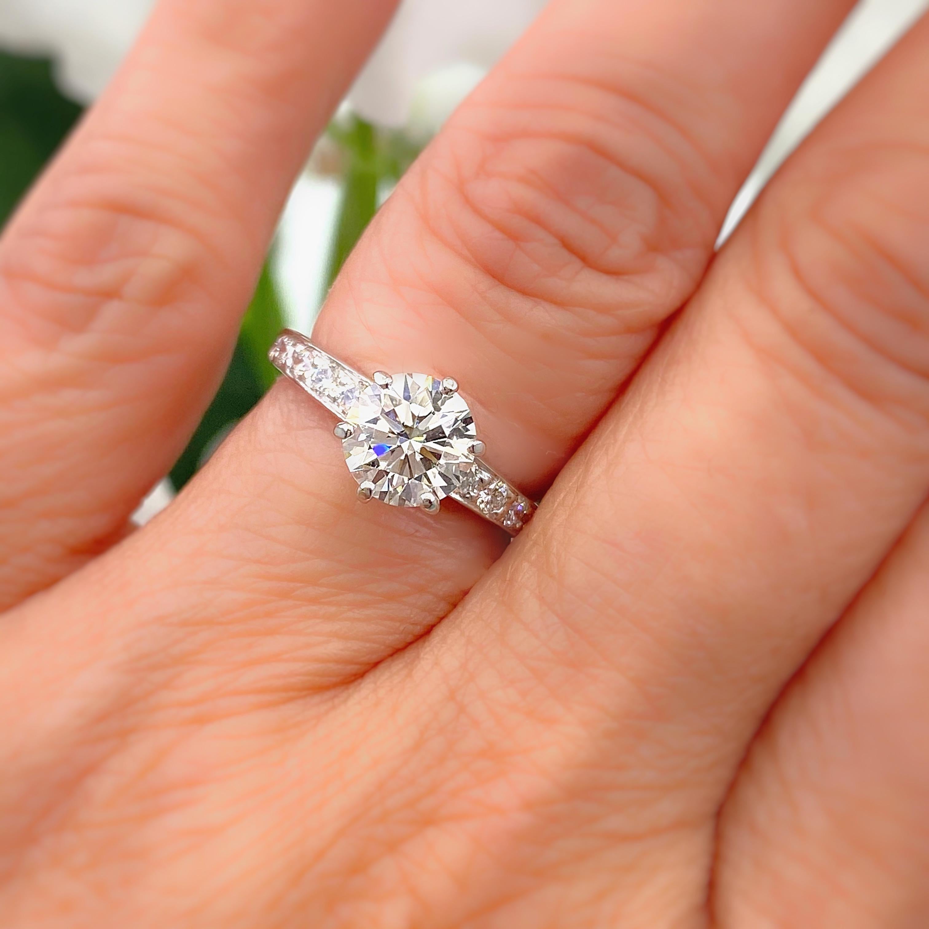 Tiffany & Co. Round Diamond with Channel Set Band 1.41 Carat Ring Plat In Excellent Condition In San Diego, CA