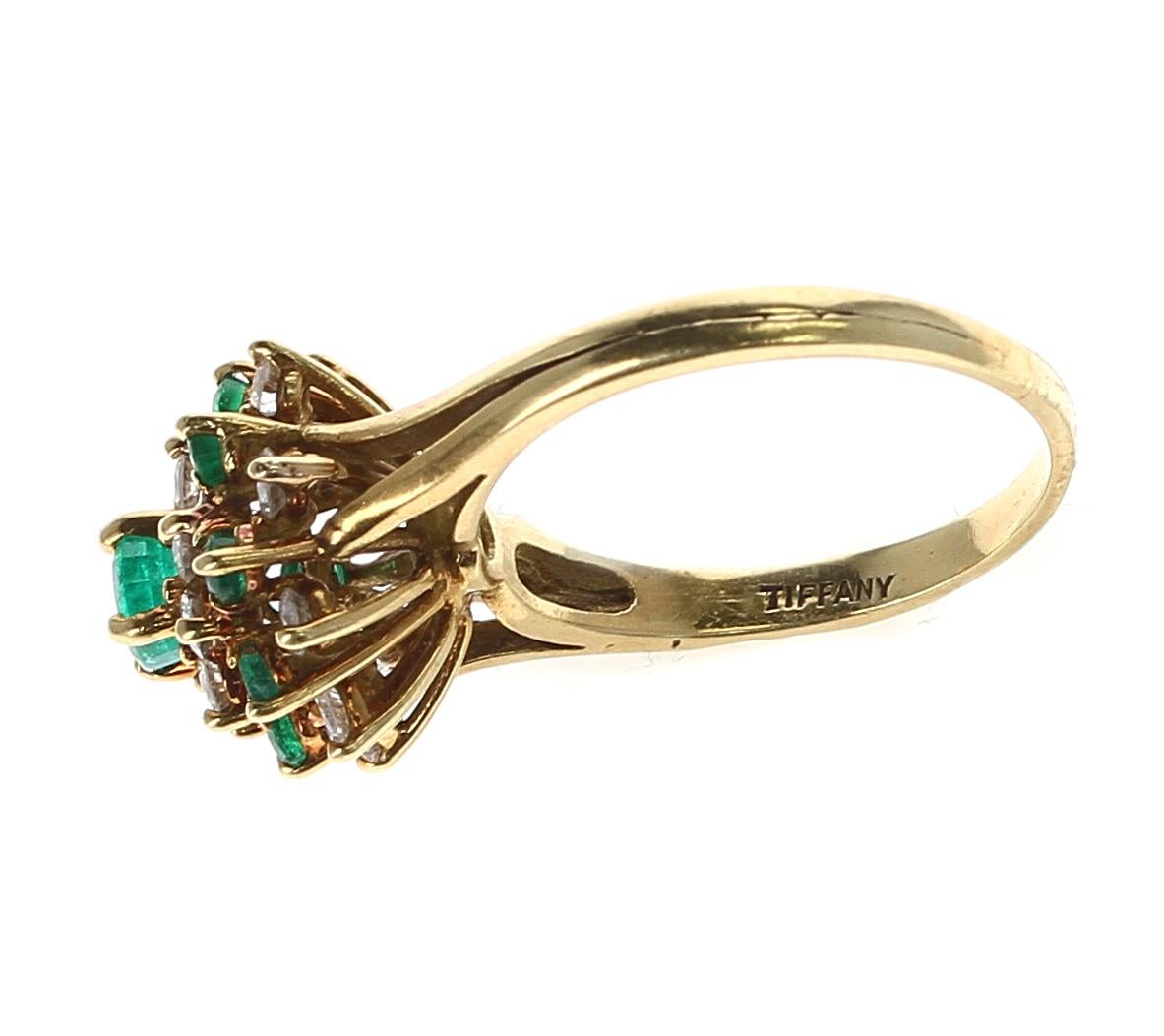 Tiffany & Co. Round Emerald and Diamond Cluster Ring, 18 Karat Yellow Gold 1