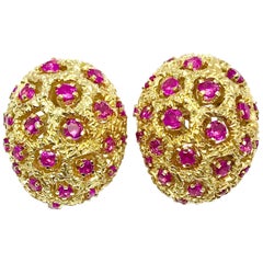 Tiffany & Co. Round Ruby and 18 Karat Yellow Gold Domed Clip Earrings