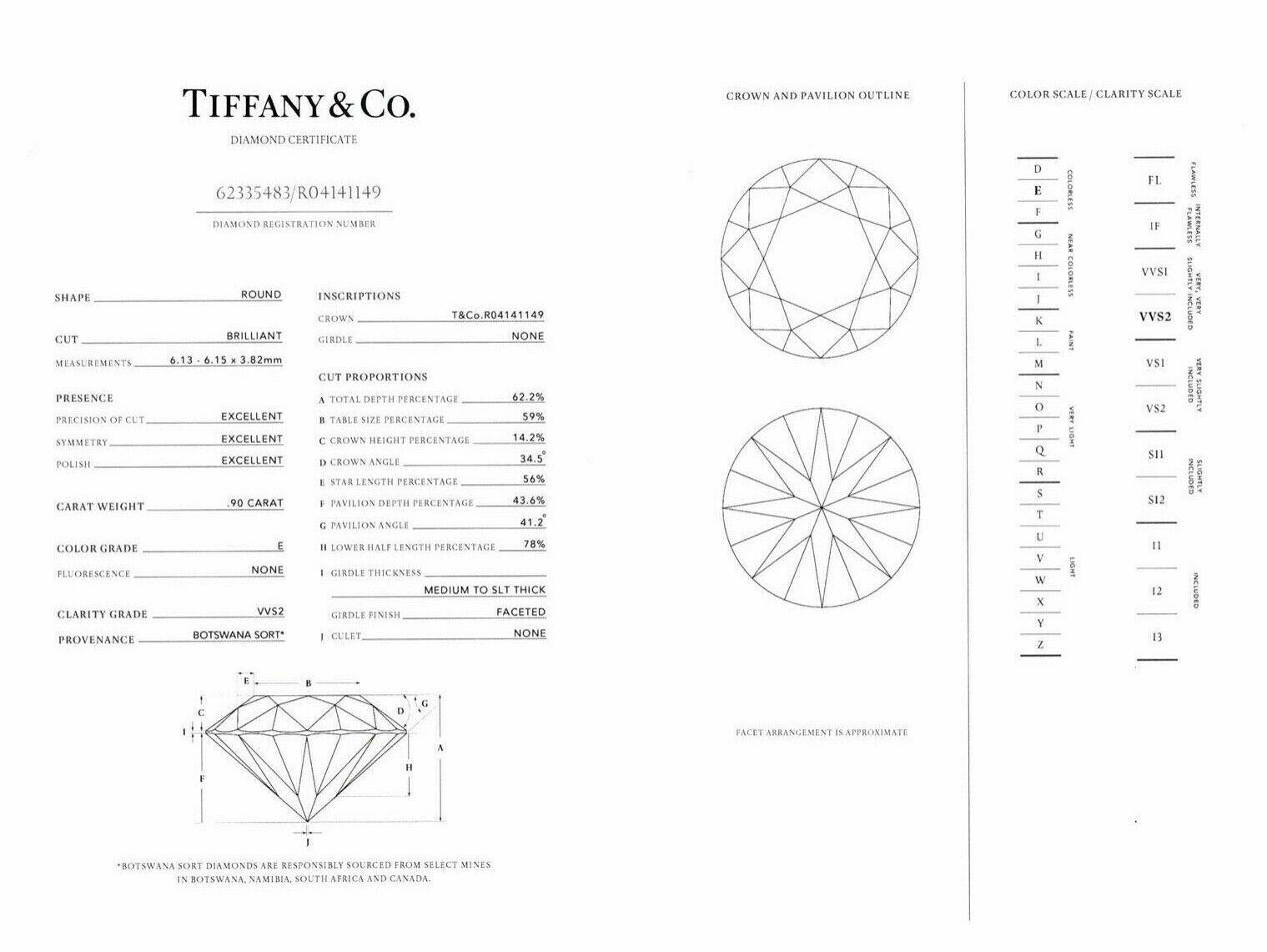 Tiffany & Co. Round Soleste Diamond Engagement Ring 1.32Cts Total EVVS2 Platinum 1