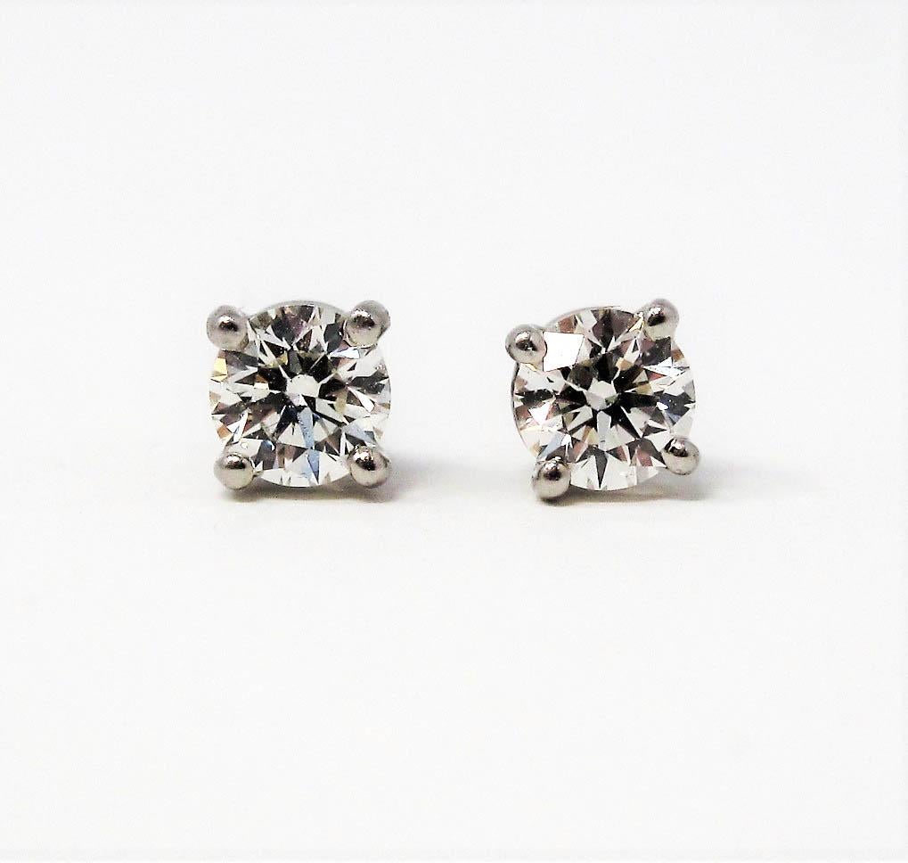 Tiffany & Co. Round Solitaire Diamond Stud Earrings in Platinum F/VS1 .42 Carat In Good Condition In Scottsdale, AZ