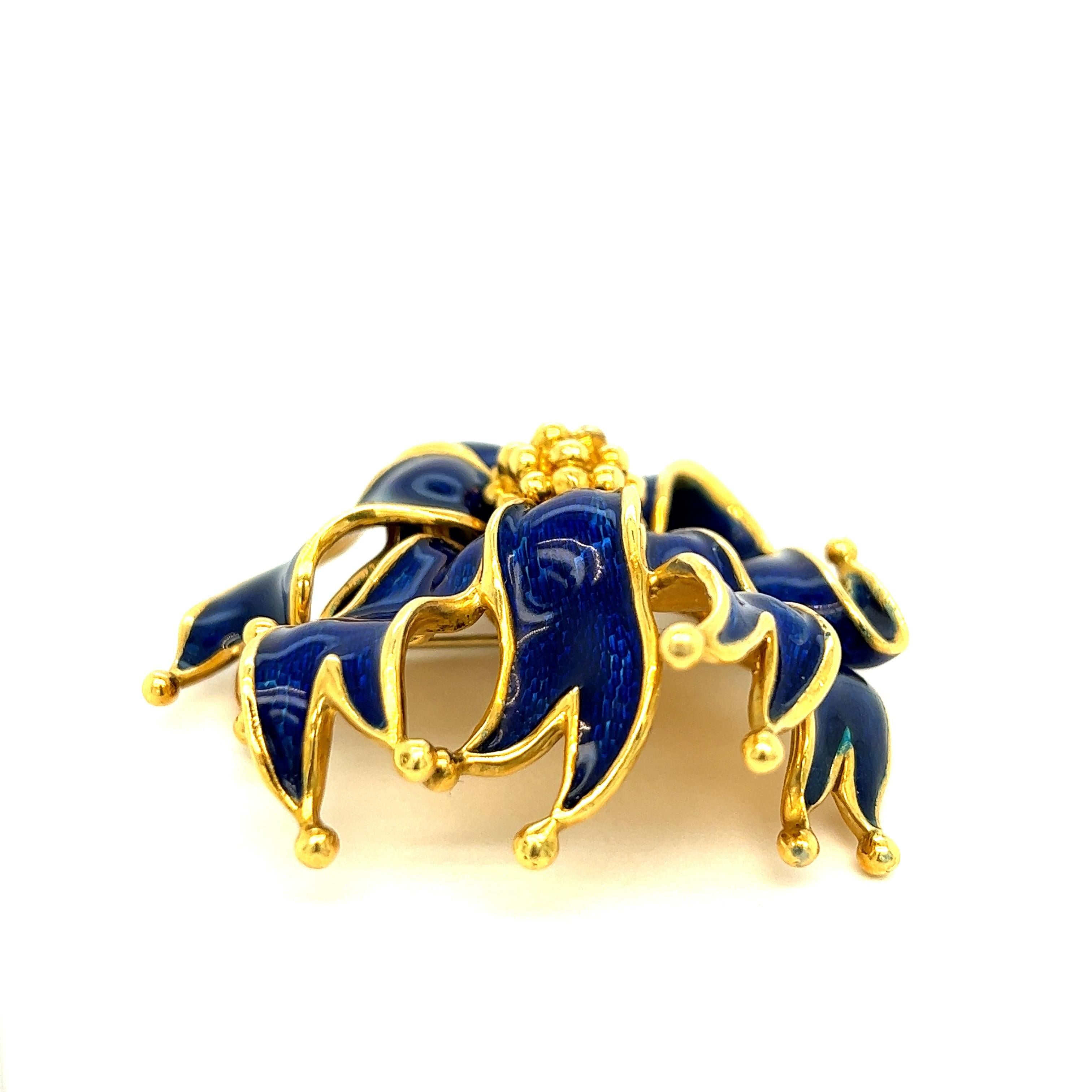 Tiffany & Co Royal Blue Enamel Ribbon Gold Brooch In Excellent Condition For Sale In New York, NY
