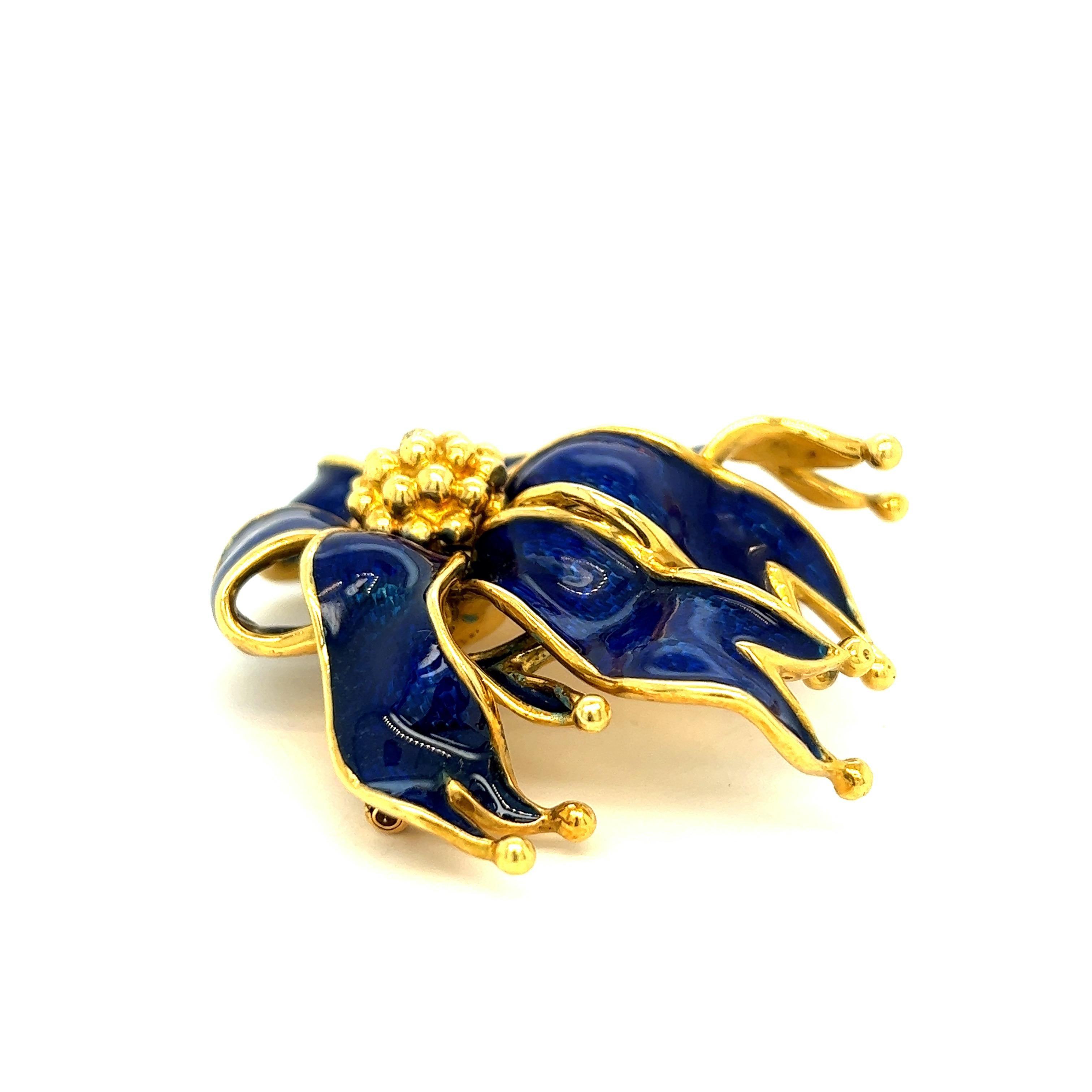 Women's Tiffany & Co Royal Blue Enamel Ribbon Gold Brooch For Sale