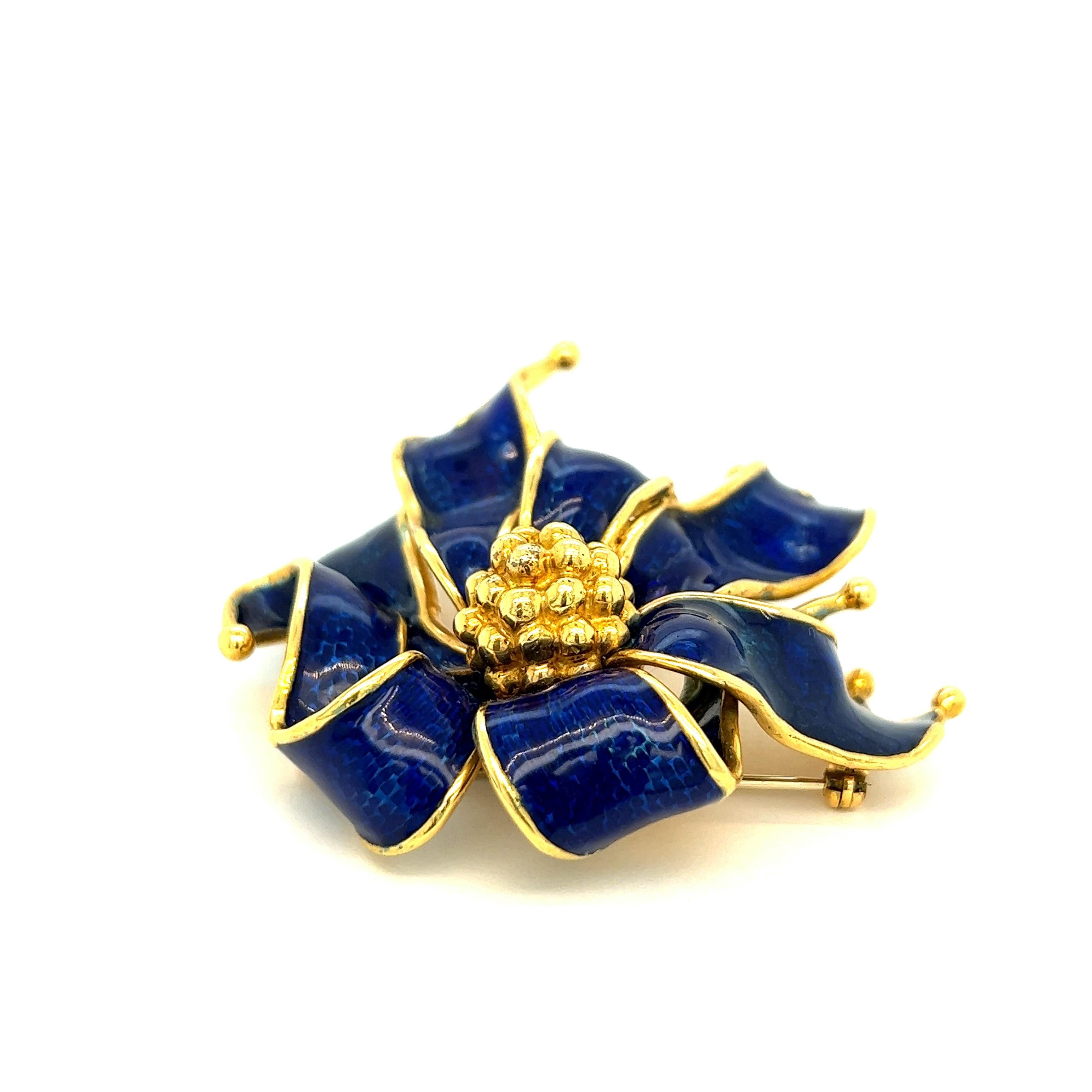 Tiffany & Co Royal Blue Enamel Ribbon Gold Brooch For Sale 1