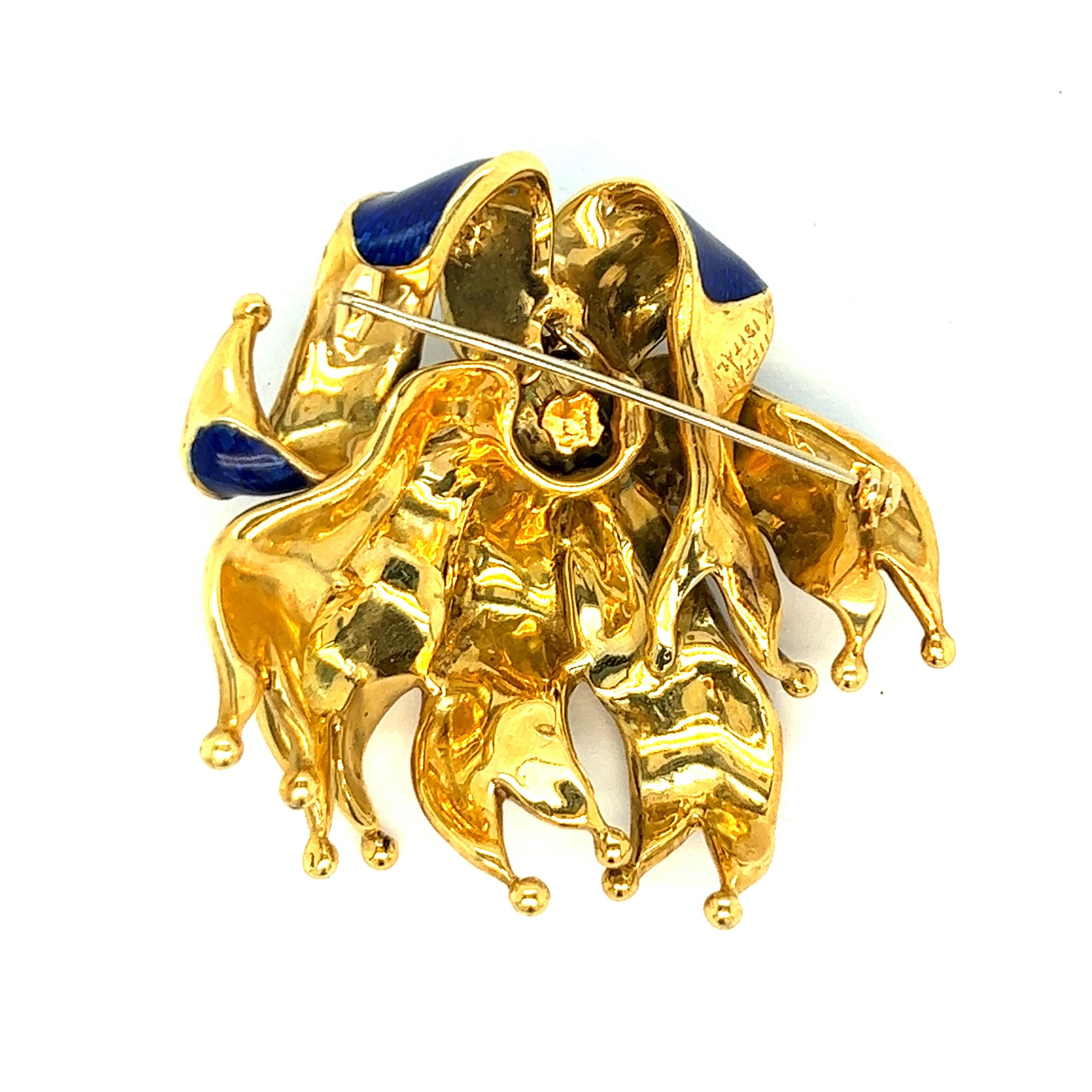 Tiffany & Co Royal Blue Enamel Ribbon Gold Brooch For Sale 4