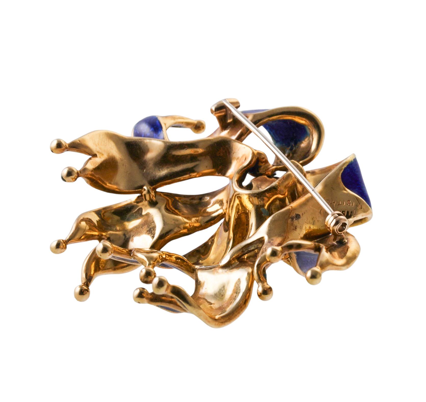 Tiffany & Co Royal Blue Enamel Ribbon Gold Brooch For Sale 9