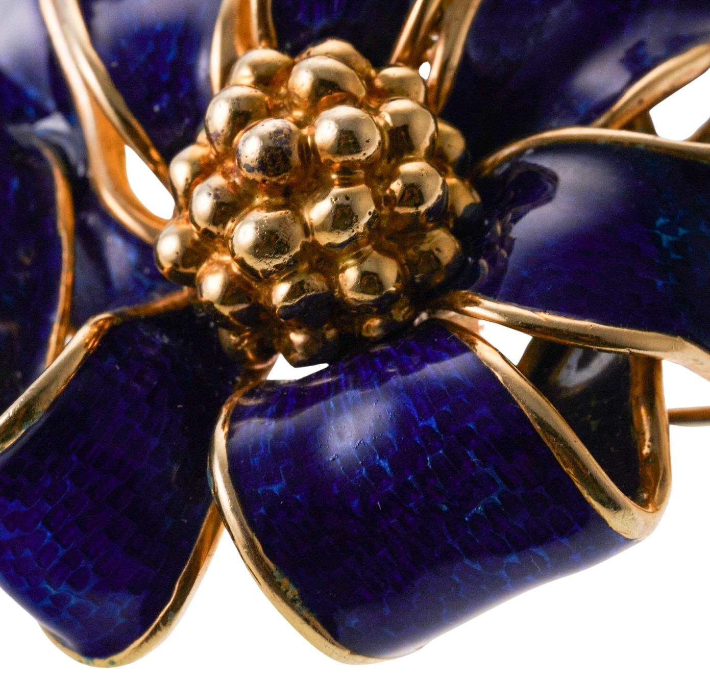 Tiffany & Co Royal Blue Enamel Ribbon Gold Brooch For Sale 11