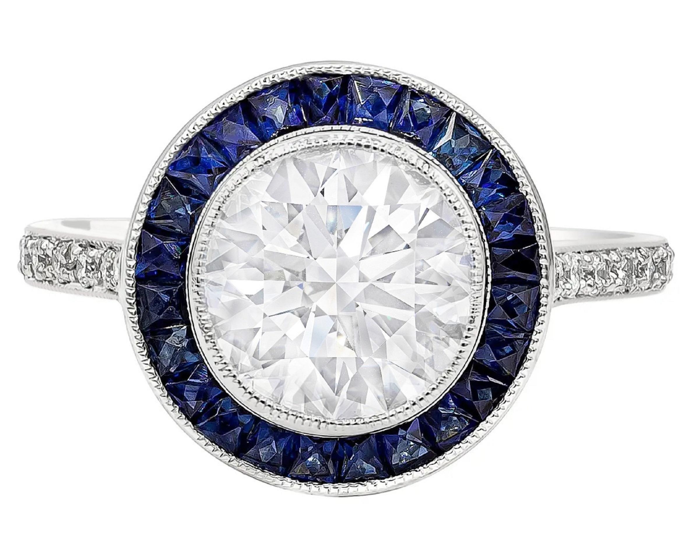 Modern Tiffany & Co. Royal Blue Sapphire Calibre Diamond Solitaire Engagement Ring For Sale