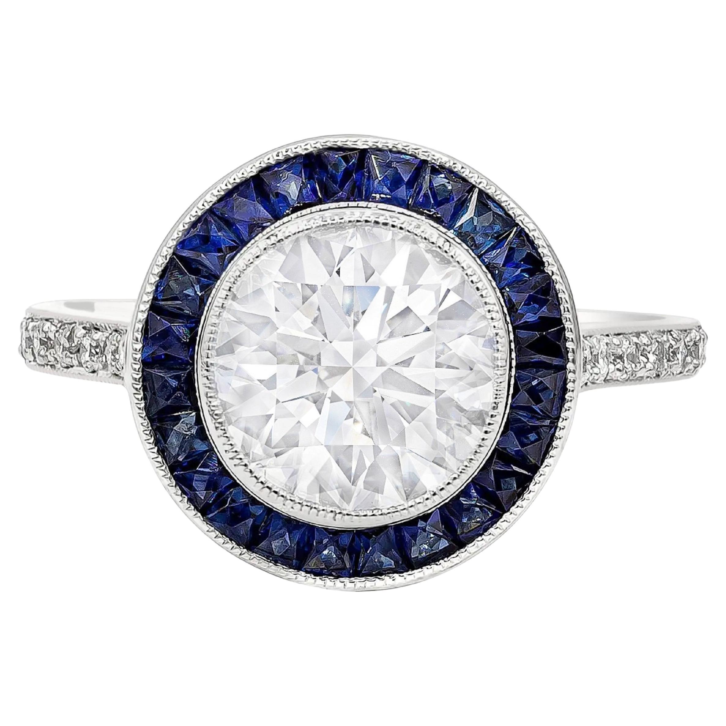 Tiffany & Co. Bague de fiançailles solitaire à calibre en saphir bleu royal et diamant en vente