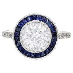 Antique Tiffany & Co. Royal Blue Sapphire Calibre Diamond Solitaire Engagement Ring