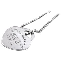 Tiffany & Co. RTT Heart Charm Bead Chain Necklace St. Silver