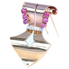 Tiffany & Co Rubies Diamonds Gold Brooch Appraisal Original Box, 1950