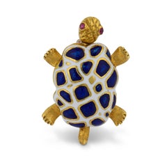 Tiffany & Co. ruby 18k yellow gold enamel turtle brooch
