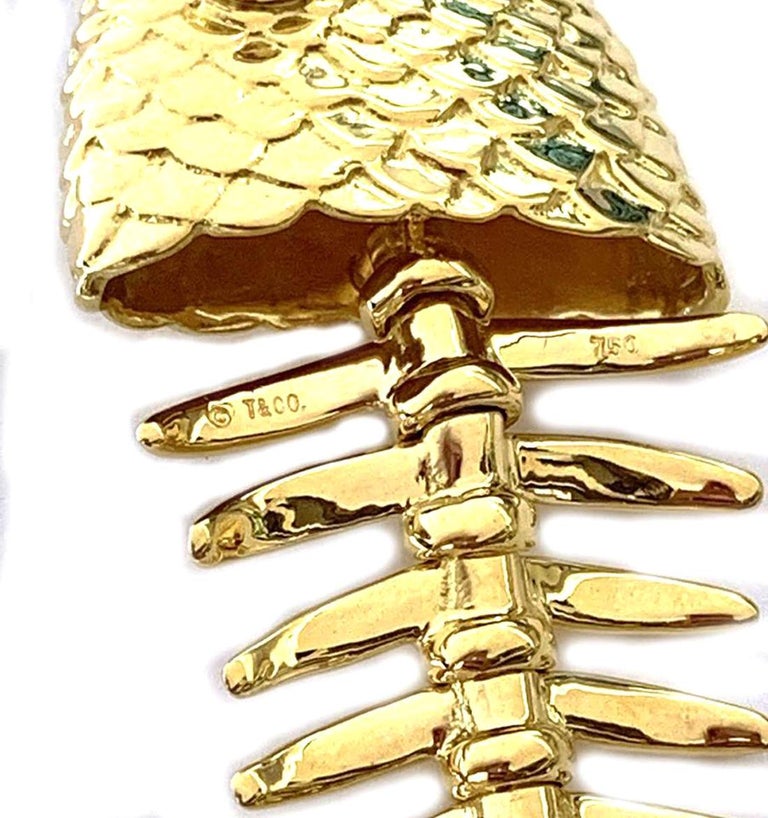 Tiffany and Co. Ruby 18k Yellow Gold Large Fish Bone Pendant Necklace ...