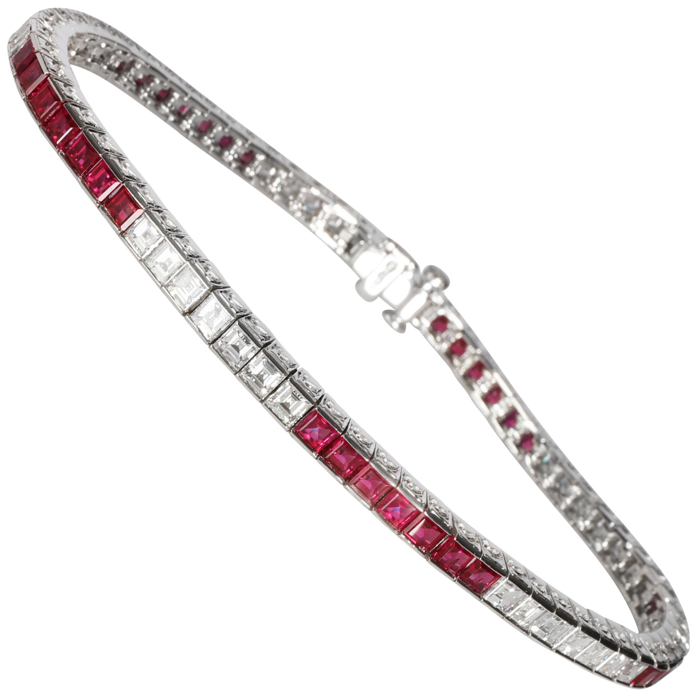 Tiffany & Co. Ruby and Diamond Channel Bracelet in Platinum 3.50 Carat