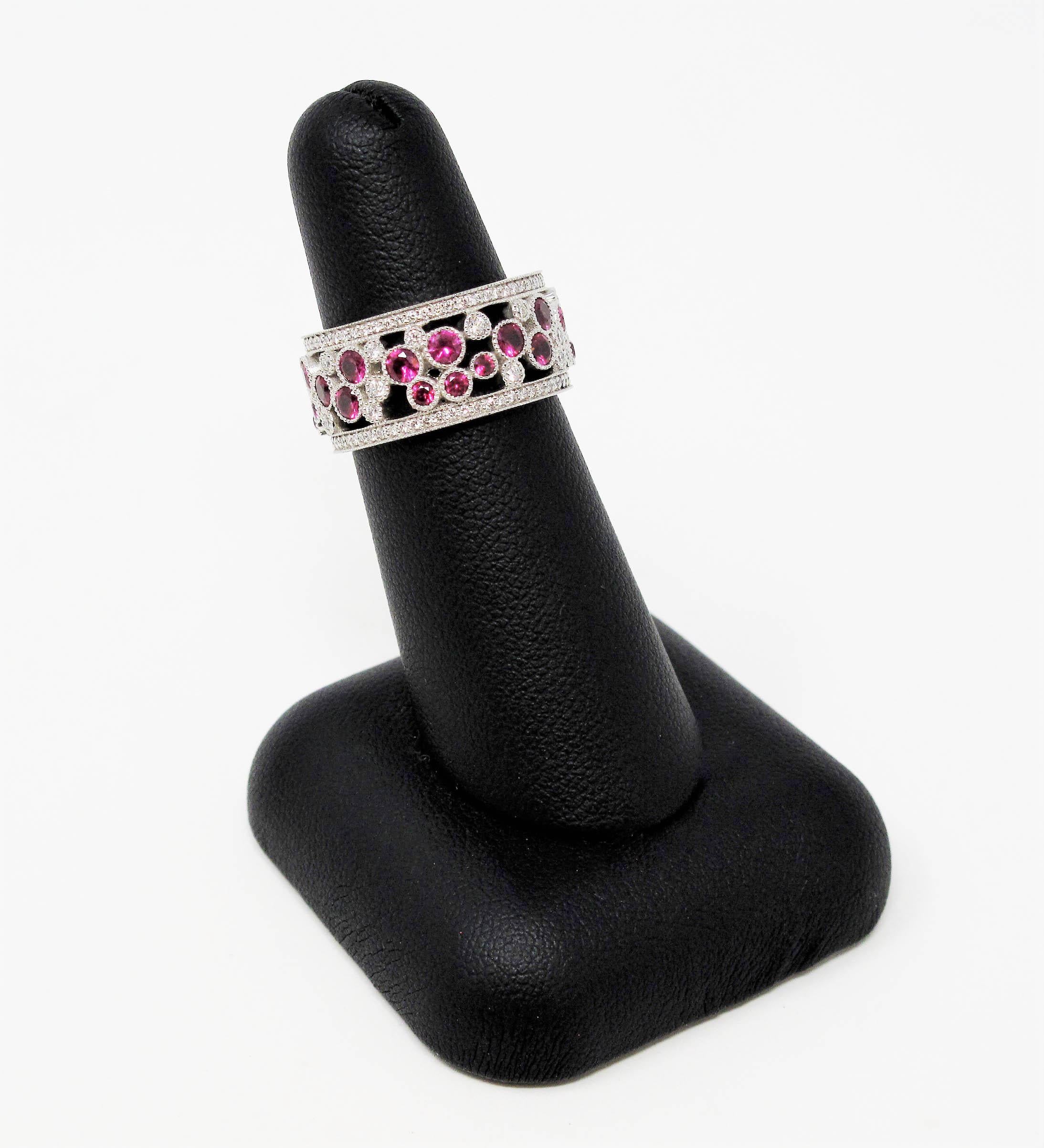 Tiffany & Co. Ruby and Diamond Cobblestone Eternity Band Ring in Platinum 6.5 2