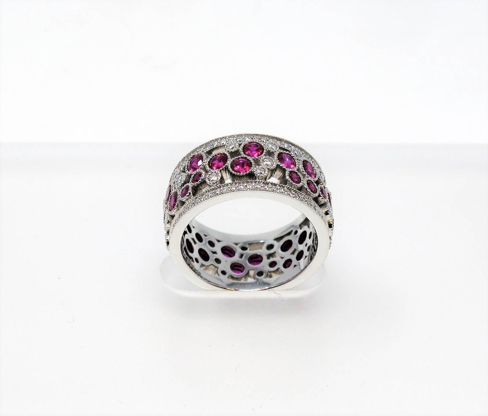 Contemporary Tiffany & Co. Ruby and Diamond Cobblestone Eternity Band Ring in Platinum 6.5