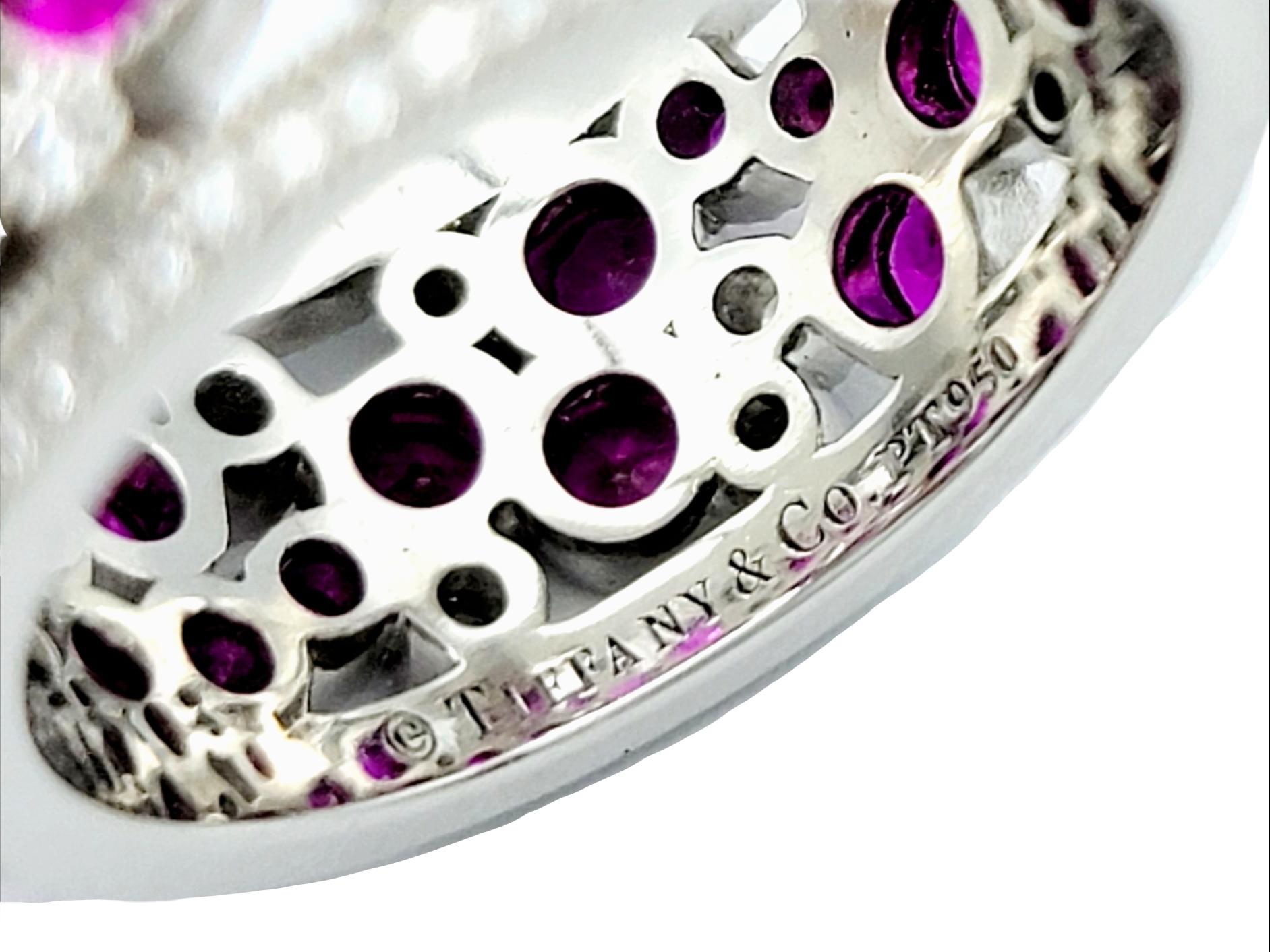 Round Cut Tiffany & Co. Ruby and Diamond Cobblestone Eternity Band Ring in Platinum 6.75 For Sale