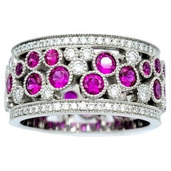 Used Tiffany & Co. Ruby and Diamond Cobblestone Eternity Band Ring in Platinum 6.75