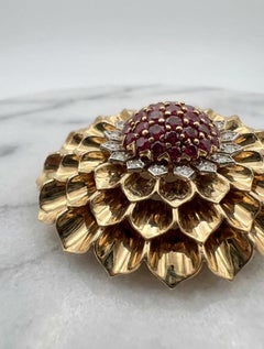Tiffany & Co. Ruby and Diamond Flower Brooch