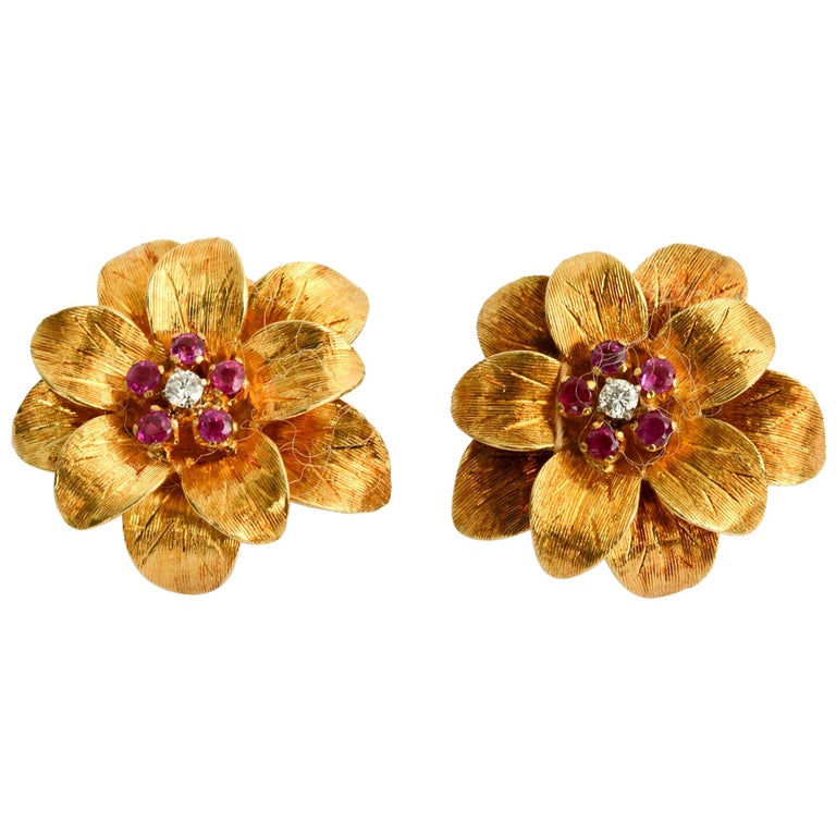 Tiffany and Co. Ruby and Diamond Flower Earrings at 1stDibs tiffany