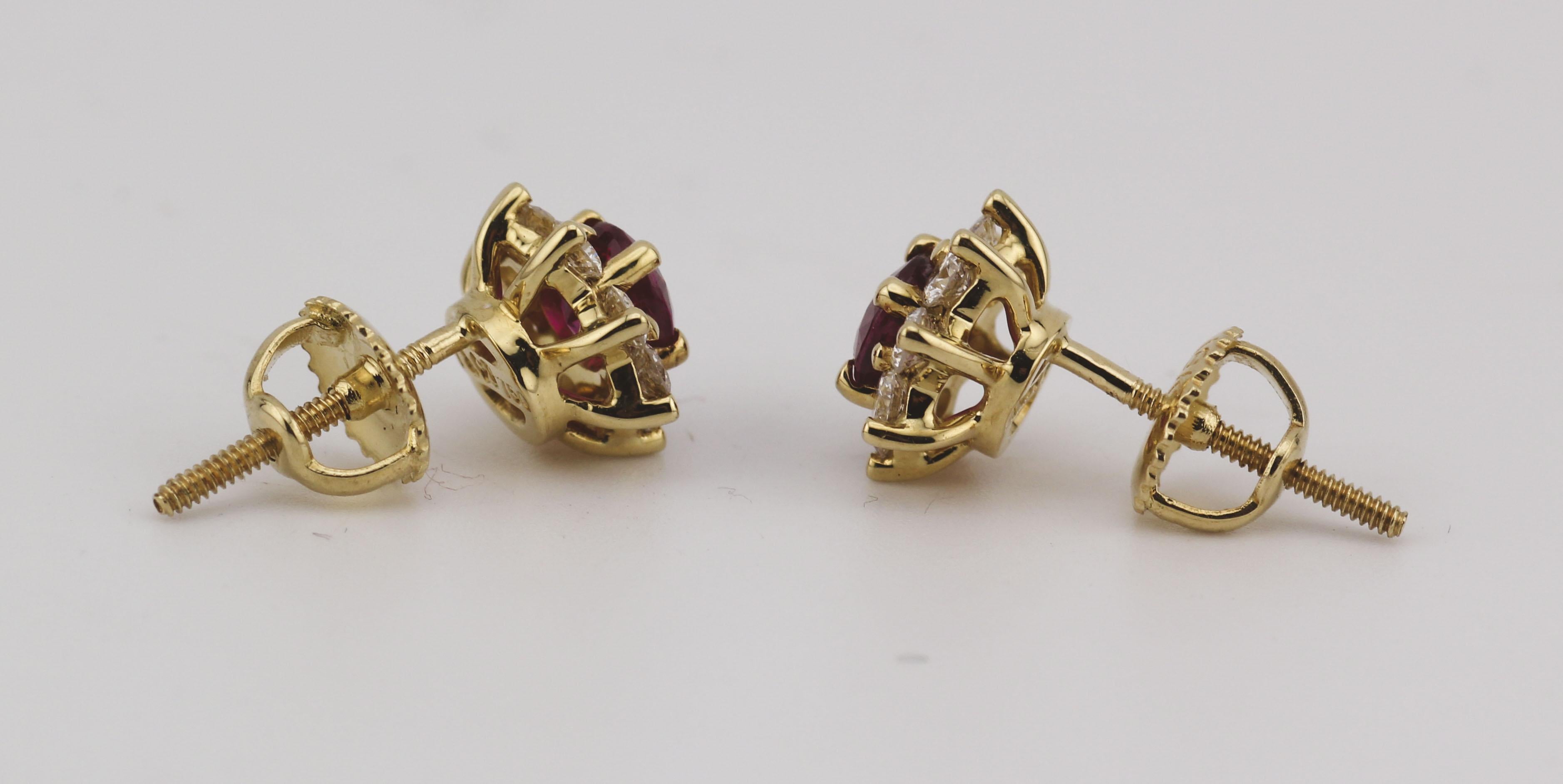 Round Cut Tiffany & Co. Ruby and Diamond Halo 18k Yellow Gold Stud Earrings