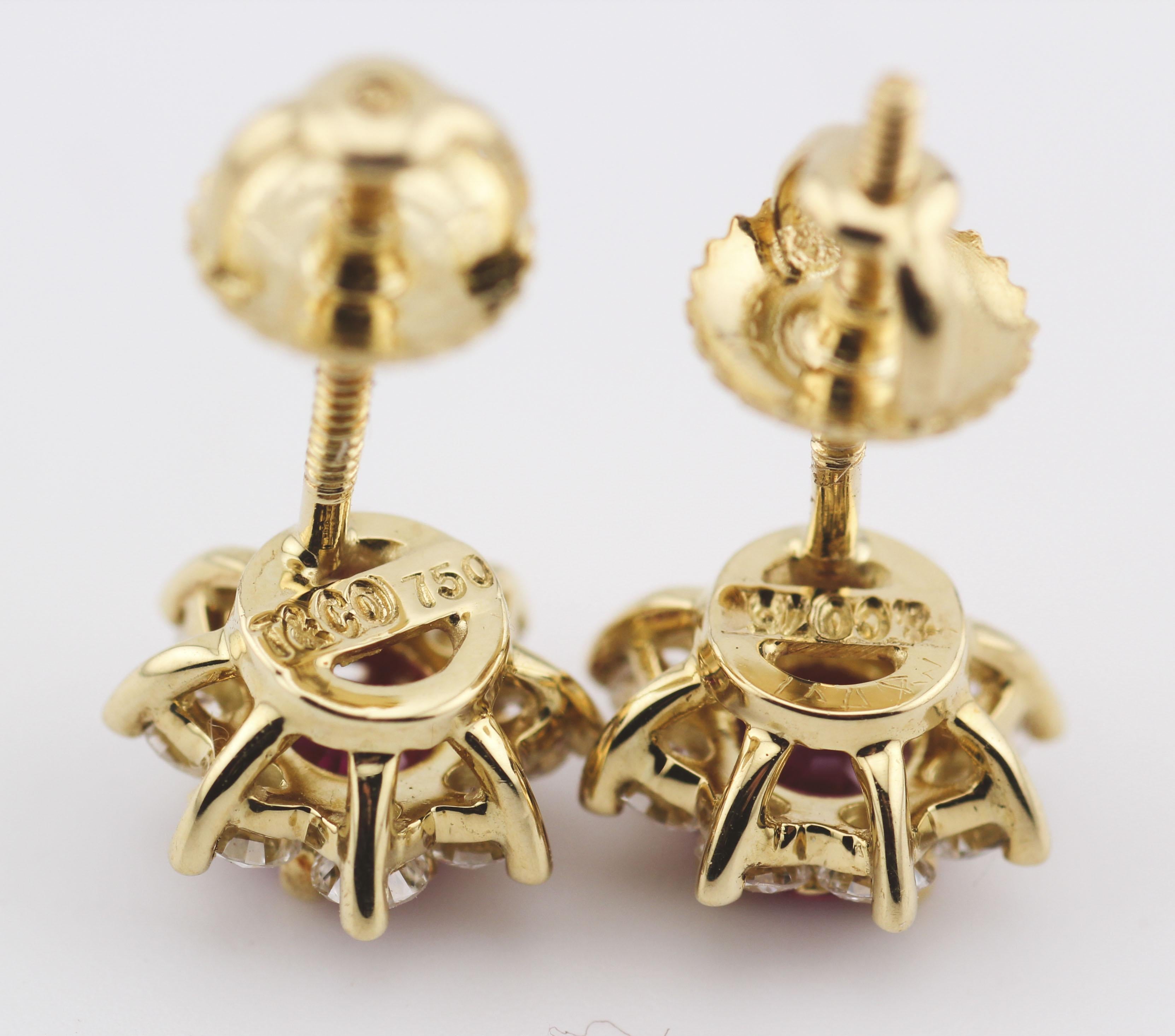 Women's Tiffany & Co. Ruby and Diamond Halo 18k Yellow Gold Stud Earrings