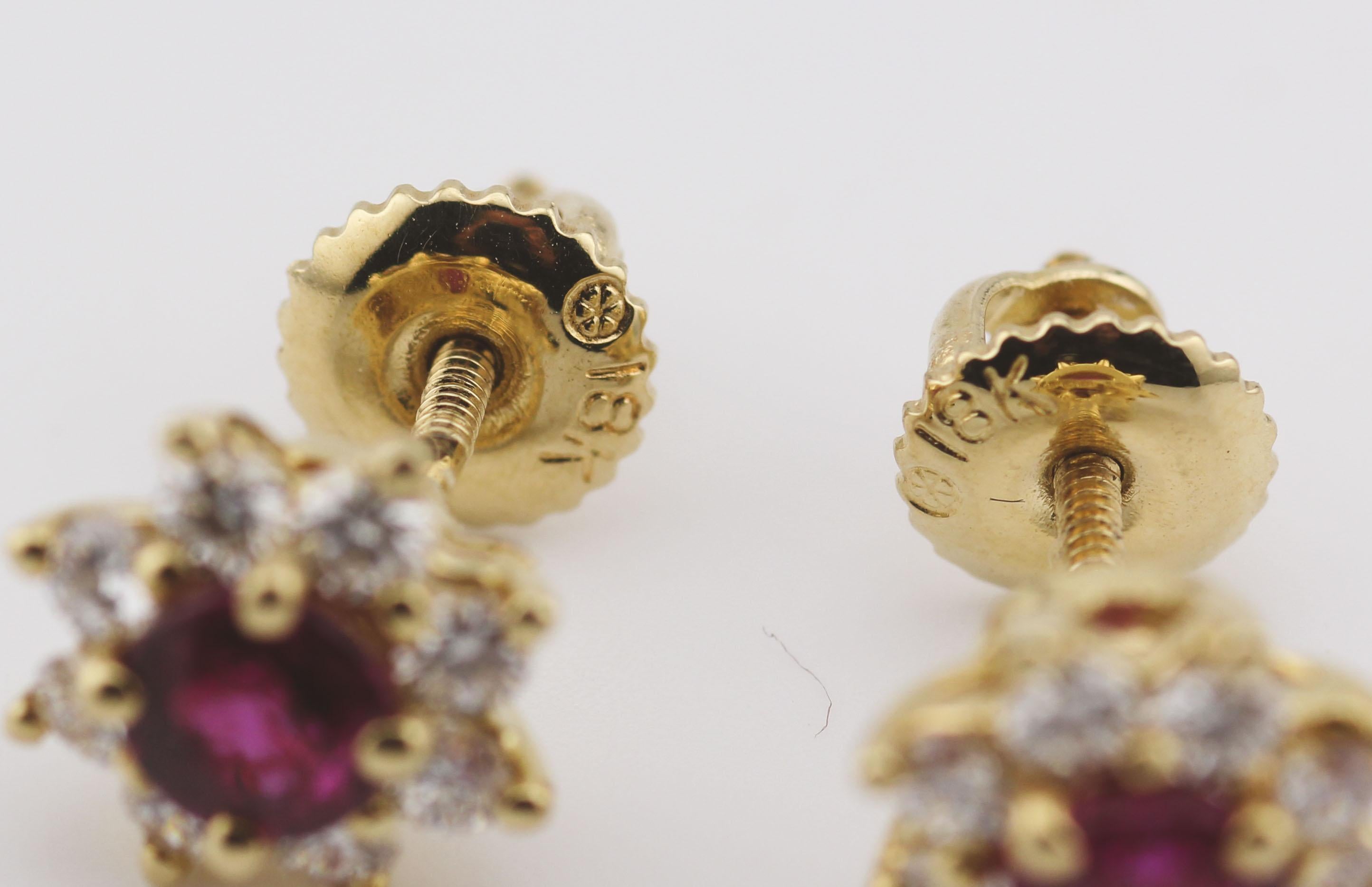 Tiffany & Co. Ruby and Diamond Halo 18k Yellow Gold Stud Earrings 1