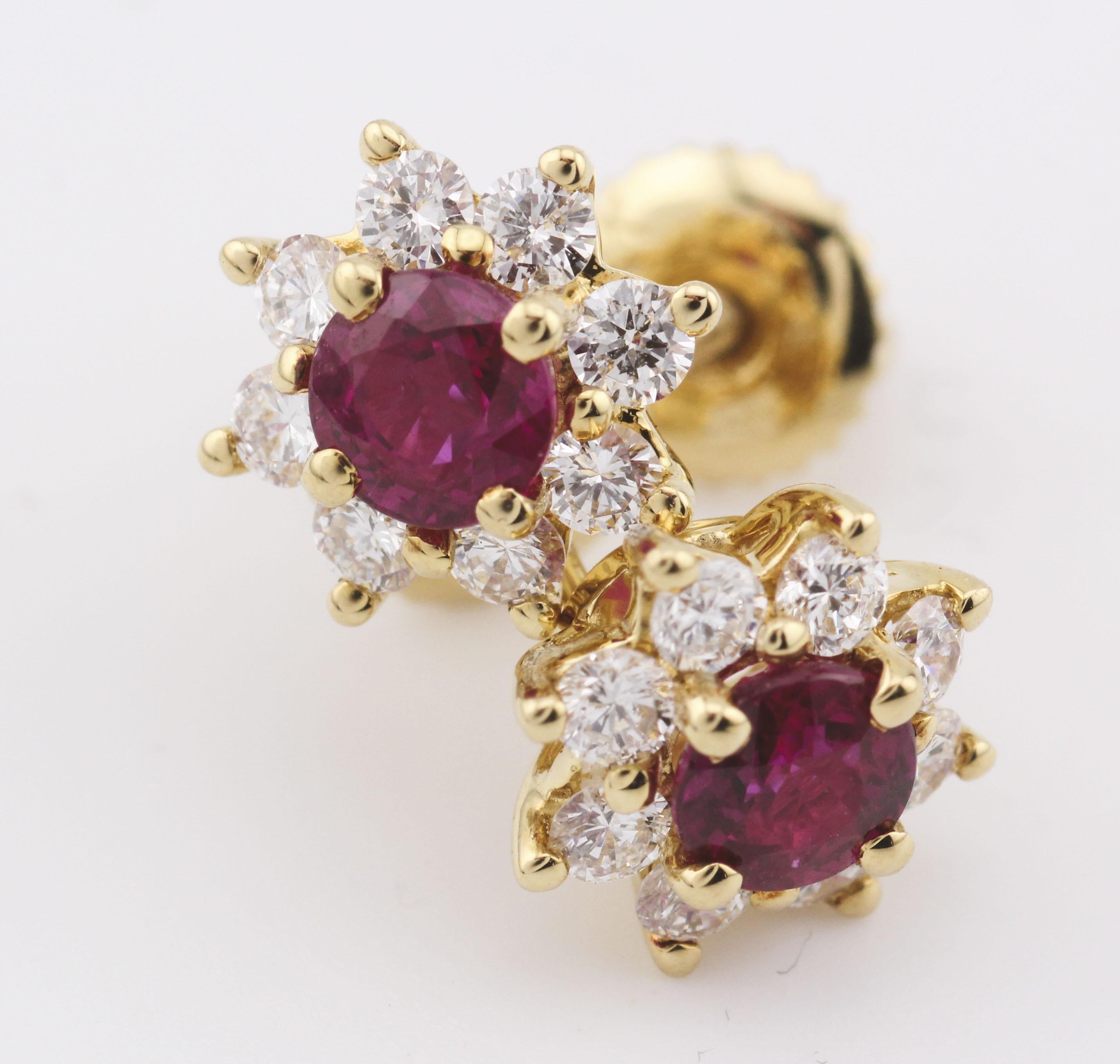 Tiffany & Co. Ruby and Diamond Halo 18k Yellow Gold Stud Earrings 2