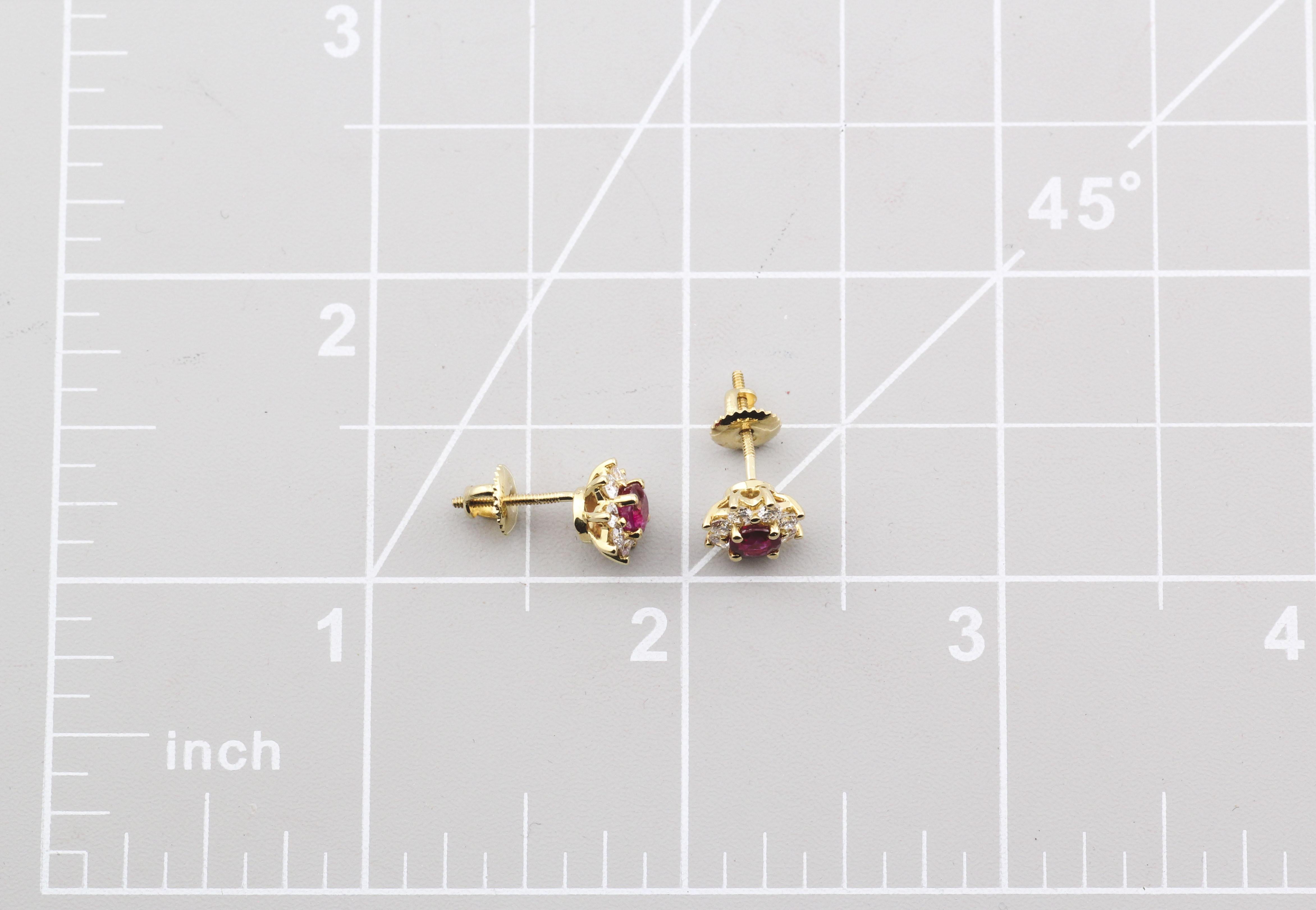 Tiffany & Co. Ruby and Diamond Halo 18k Yellow Gold Stud Earrings 3