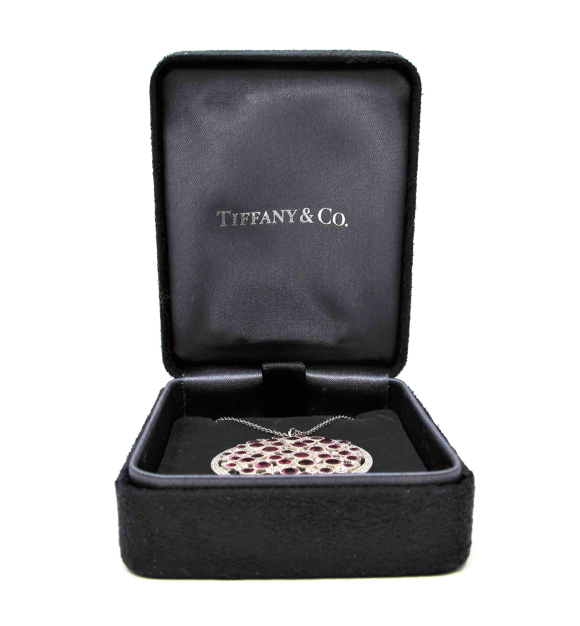 Tiffany & Co. Ruby and Diamond Platinum Cobblestone Medallion Pendant Necklace 3