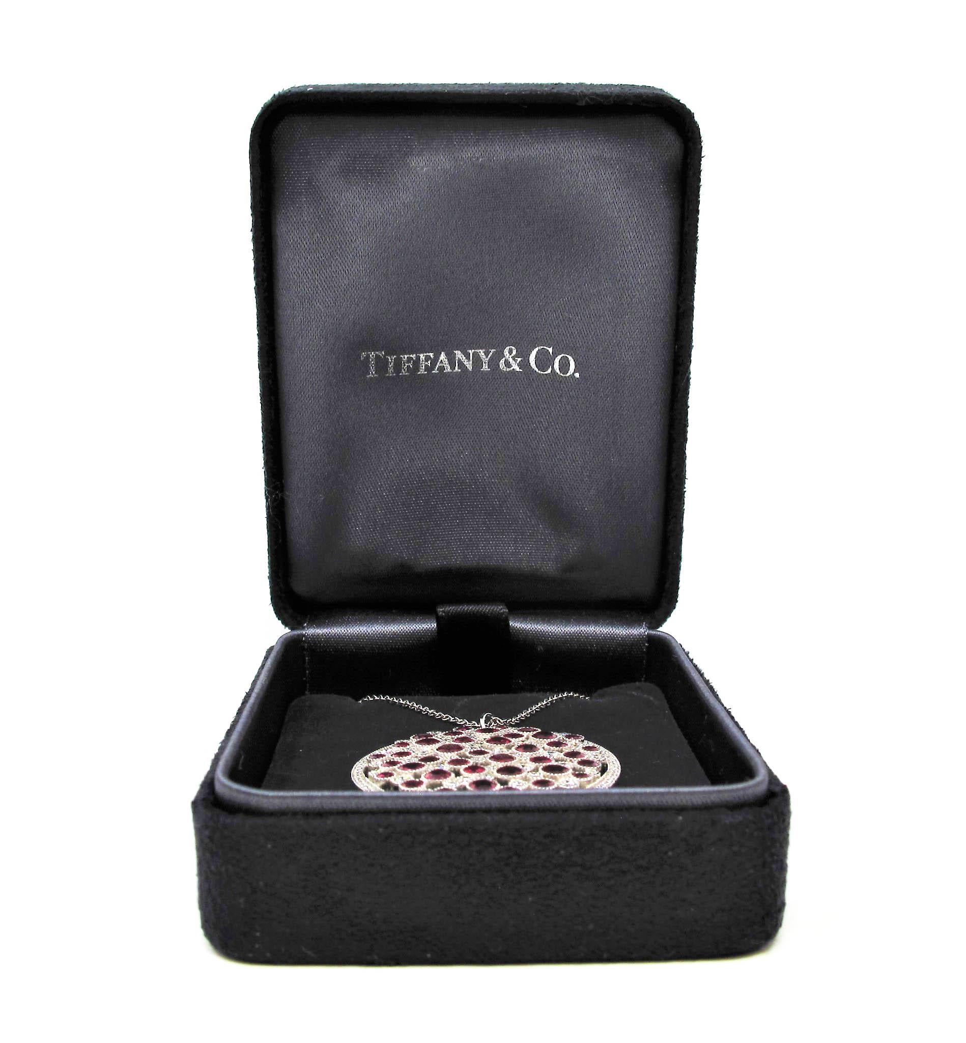 Tiffany & Co. Ruby and Diamond Platinum Cobblestone Medallion Pendant Necklace 2