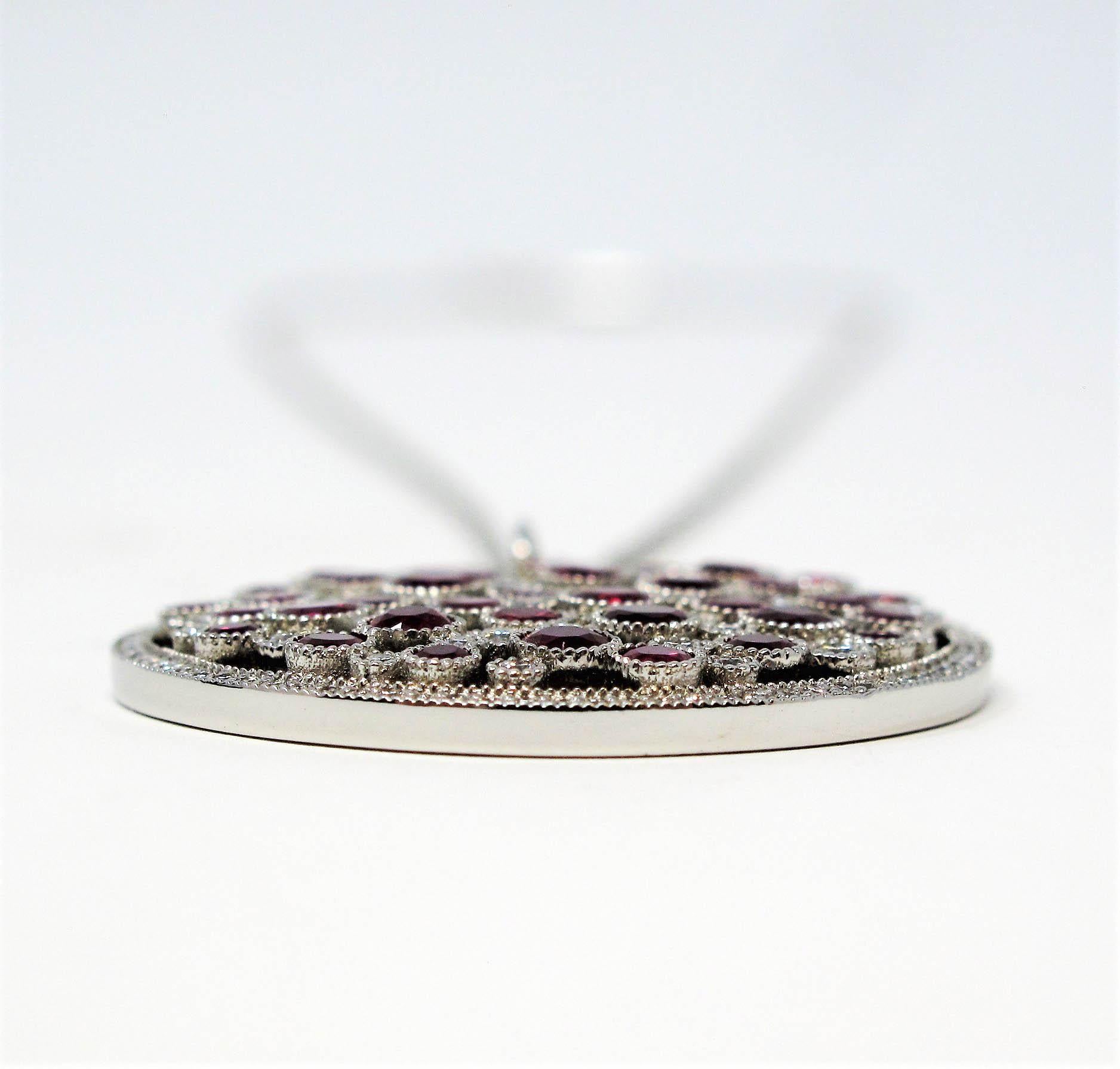 Round Cut Tiffany & Co. Ruby and Diamond Platinum Cobblestone Medallion Pendant Necklace
