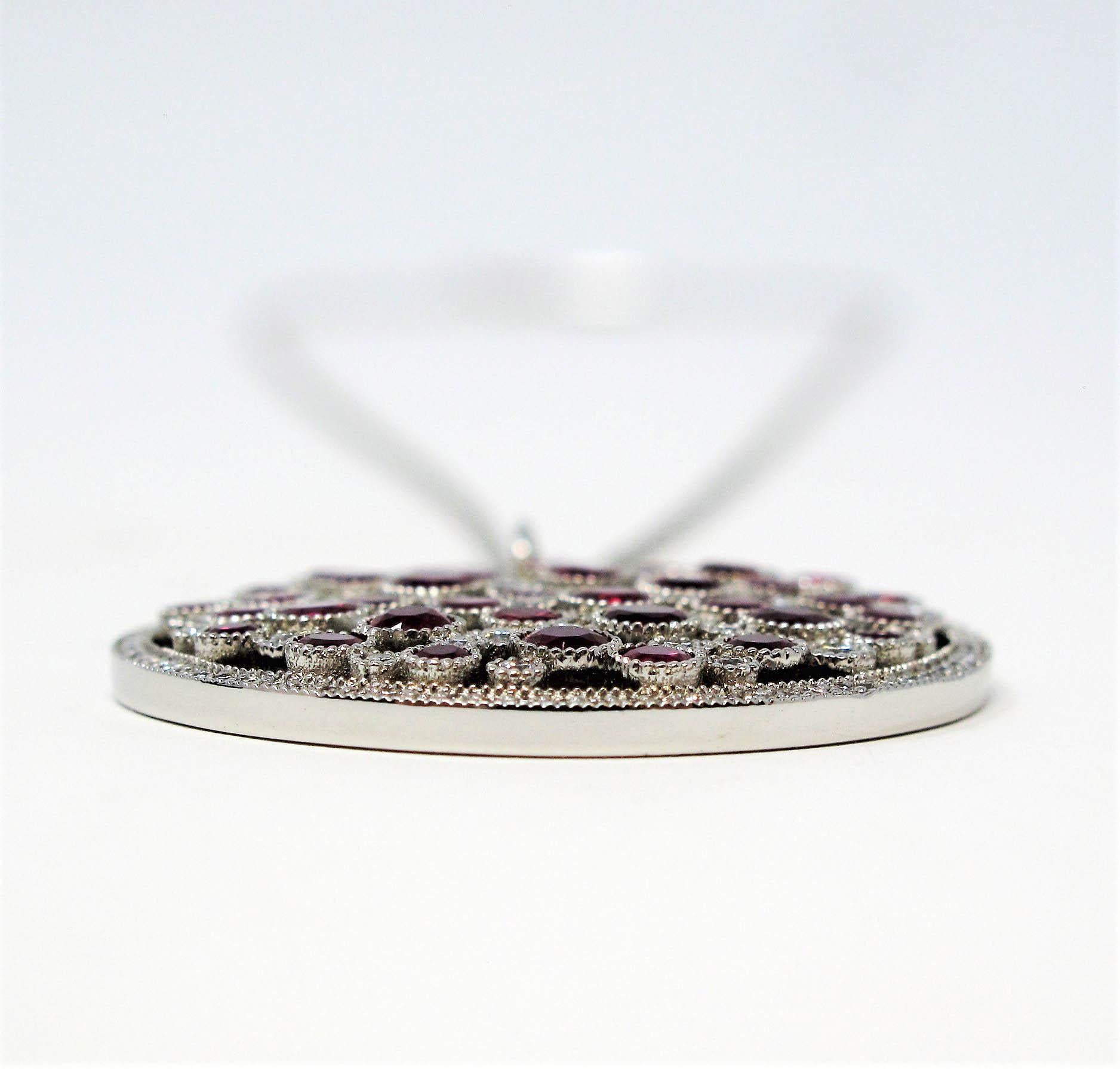Contemporary Tiffany & Co. Ruby and Diamond Platinum Cobblestone Medallion Pendant Necklace