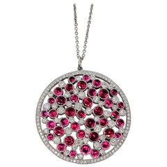 Tiffany & Co. Ruby and Diamond Platinum Cobblestone Medallion Pendant Necklace