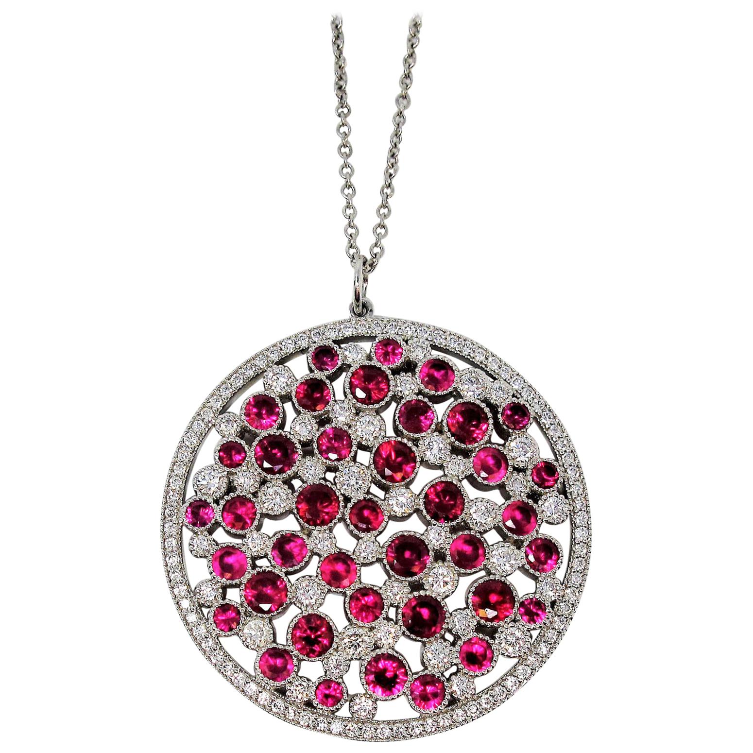 Tiffany & Co. Ruby and Diamond Platinum Cobblestone Medallion Pendant Necklace