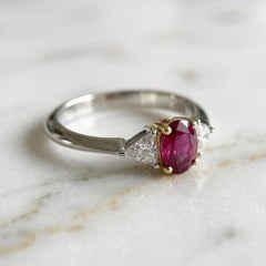Tiffany & Co. Ruby and Diamond Platinum Three-Stone Ring