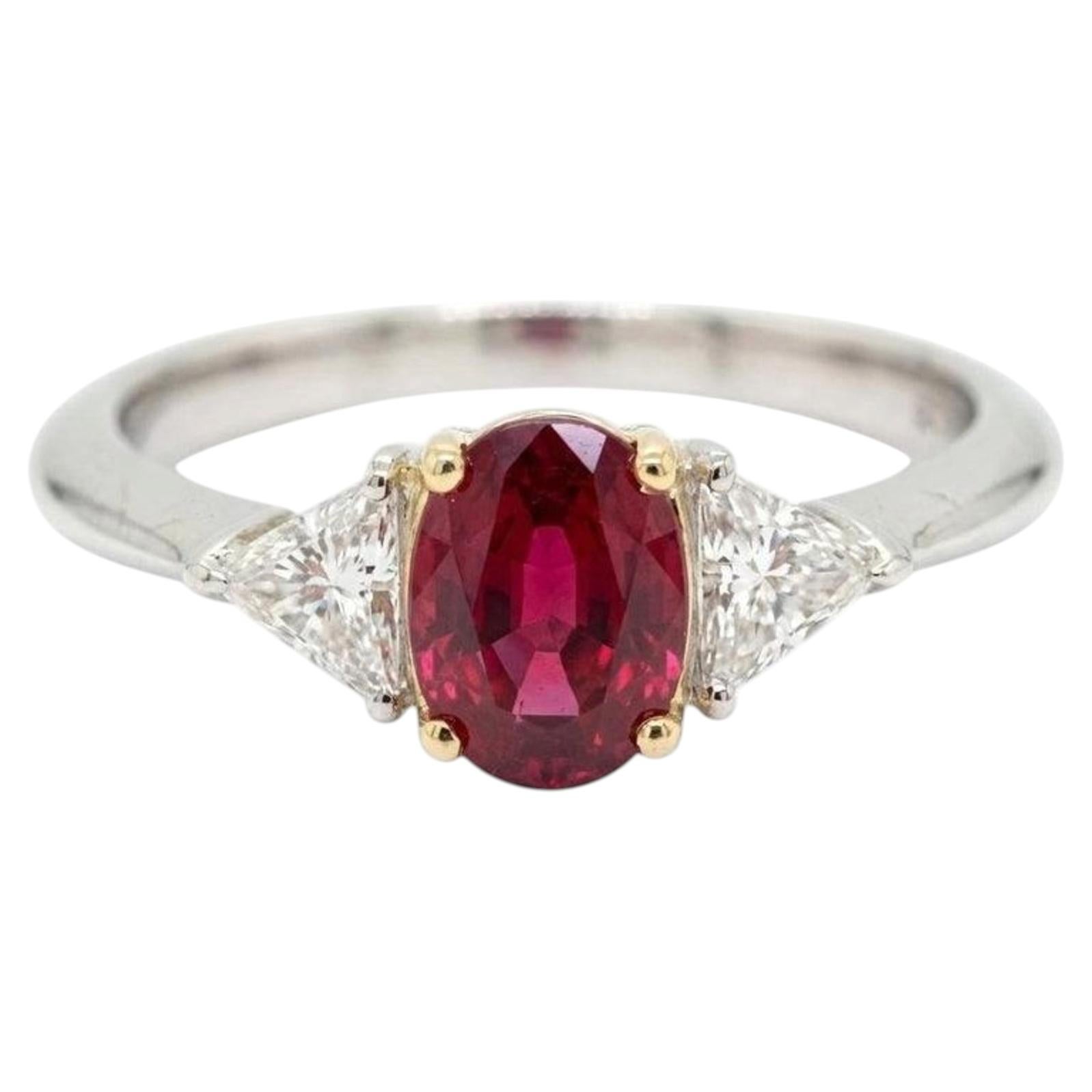 Tiffany & Co. Ruby and Diamond Platinum Three-Stone Ring