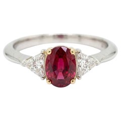 Tiffany & Co. Ruby and Diamond Platinum Three-Stone Ring