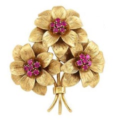 Tiffany & Co. Ruby and Gold Floral Bouquet Brooch