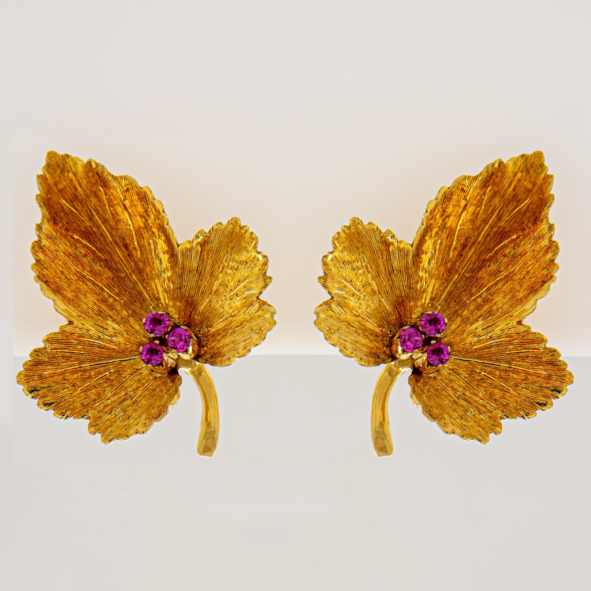 Tiffany & Co. Parure de bijoux feuille d'automne en or 18 carats avec pochette d'origine en rubis 2