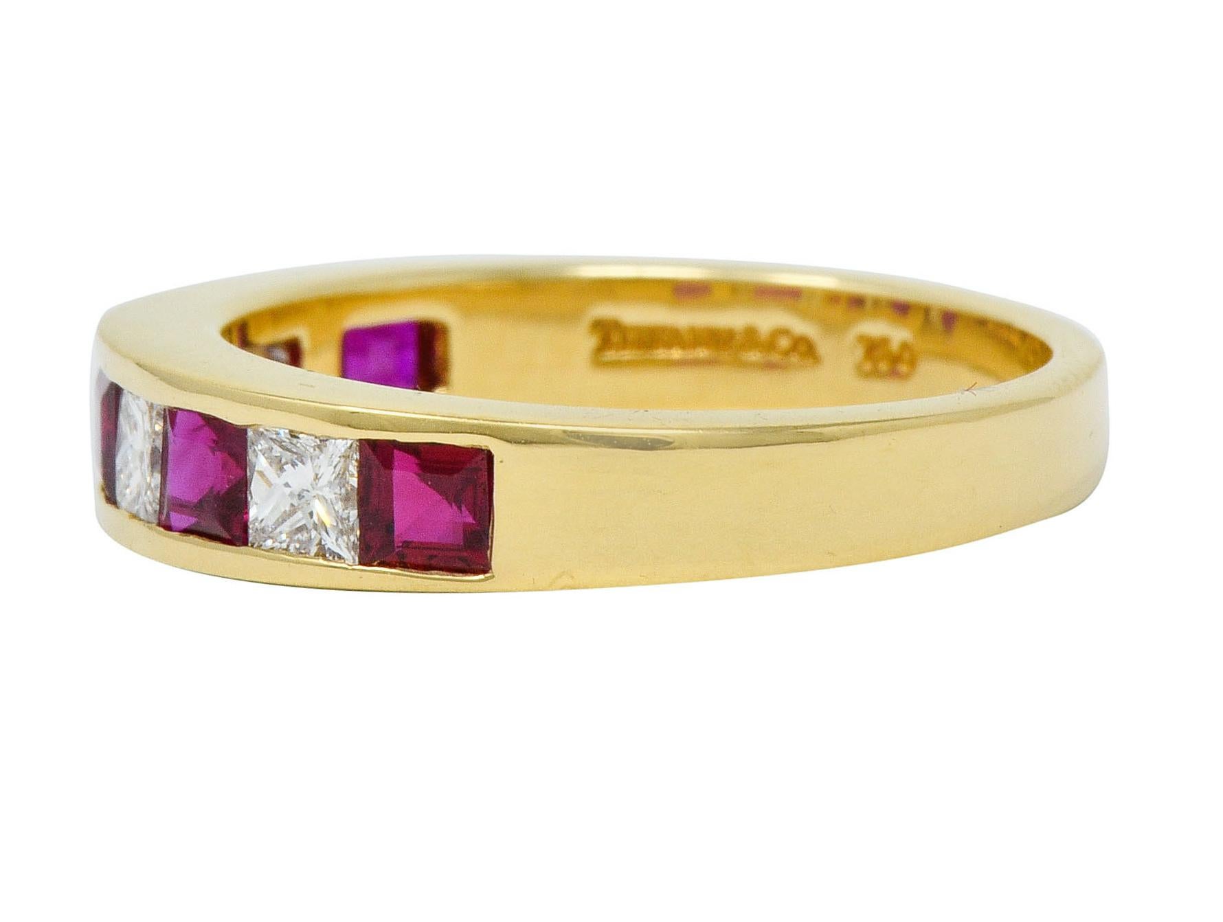Tiffany & Co. Ruby Diamond 18 Karat Gold Channel Band Ring, circa 1990 In Excellent Condition In Philadelphia, PA