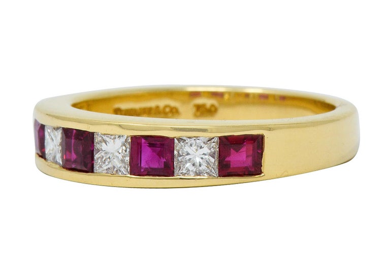 Tiffany and Co. Ruby Diamond 18 Karat Gold Channel Band Ring, circa ...