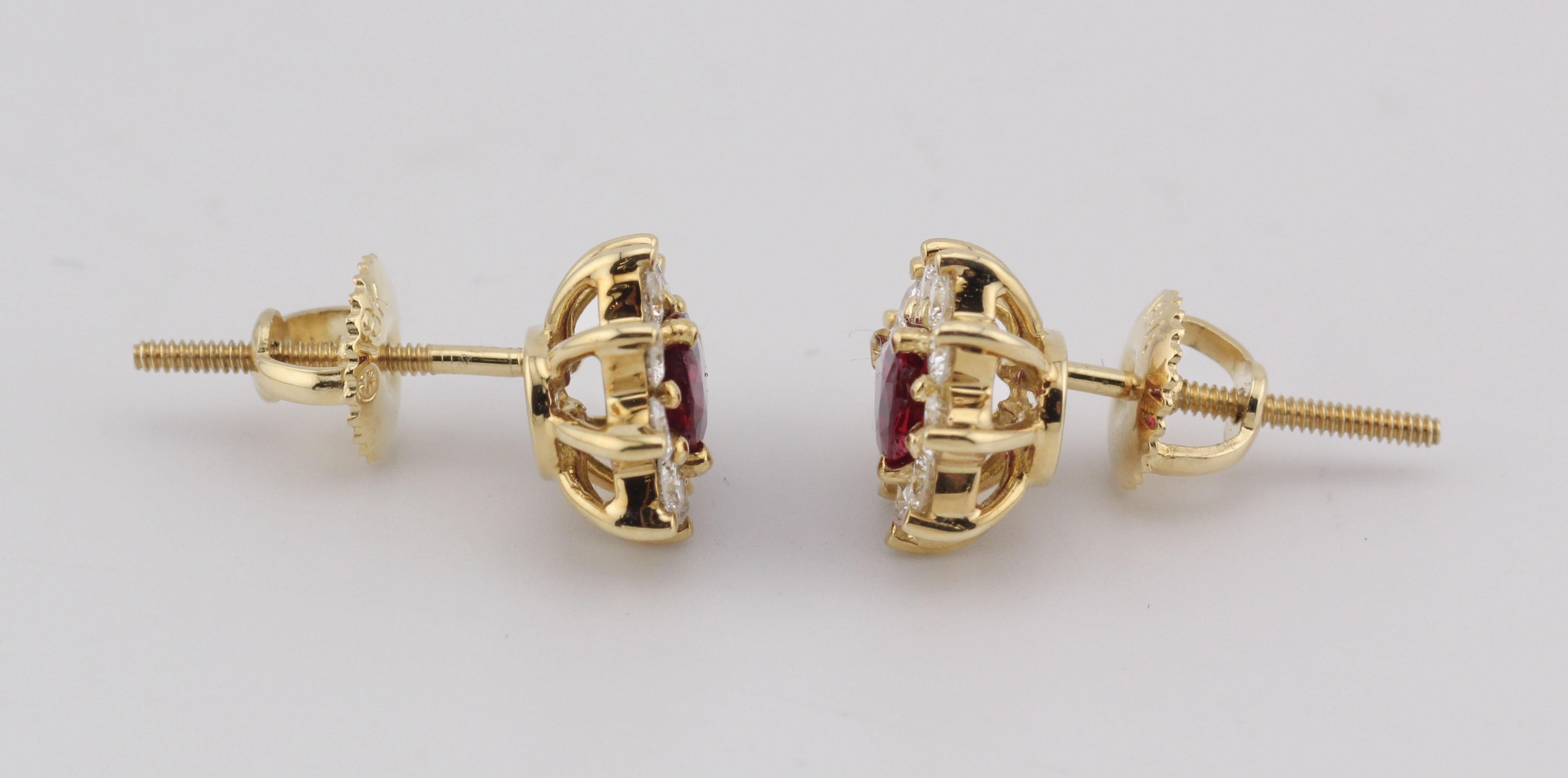 Tiffany & Co. Boucles d'oreilles en or jaune 18k avec diamant et rubis Pour femmes en vente