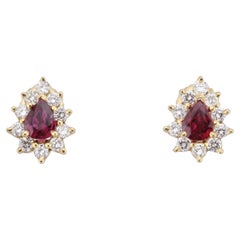 Tiffany & Co. Ruby Diamond 18k Yellow Gold Stud Earrings