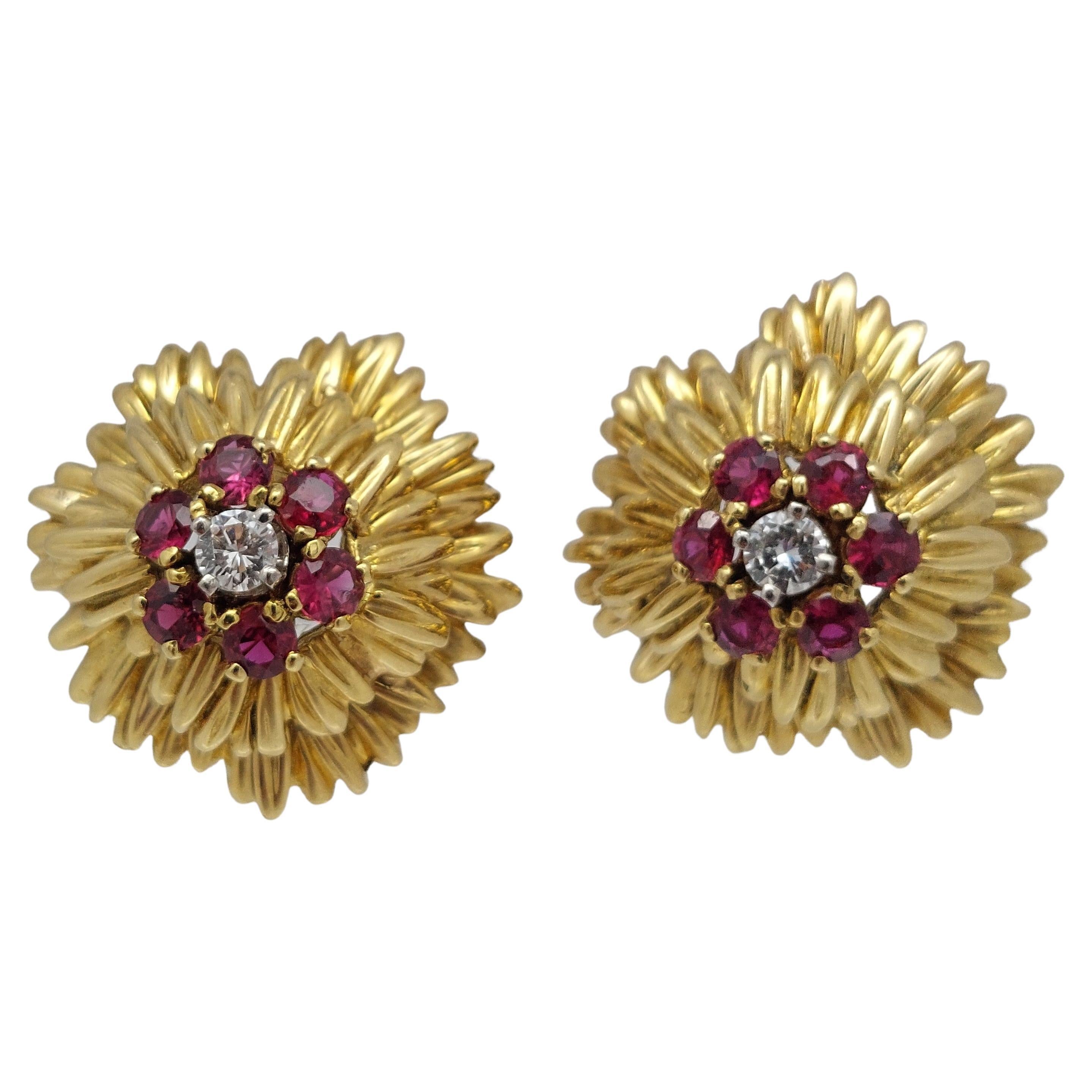 Tiffany & Co Boucles d'oreilles rubis et diamants 18KT