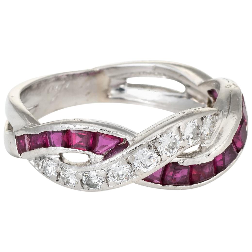 Tiffany & Co. Ruby Diamond Band Ring Vintage Platinum Estate Fine Jewelry